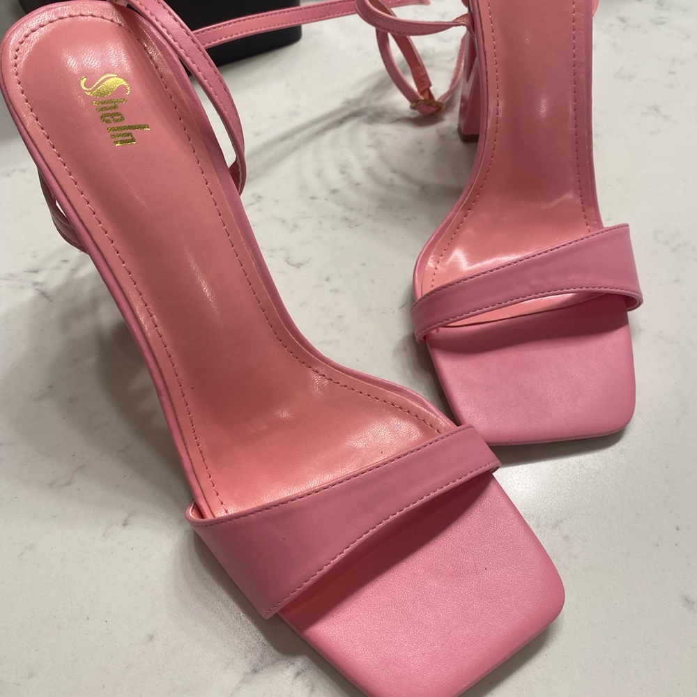 Pink Patent Leather Heels with Ankle Strap